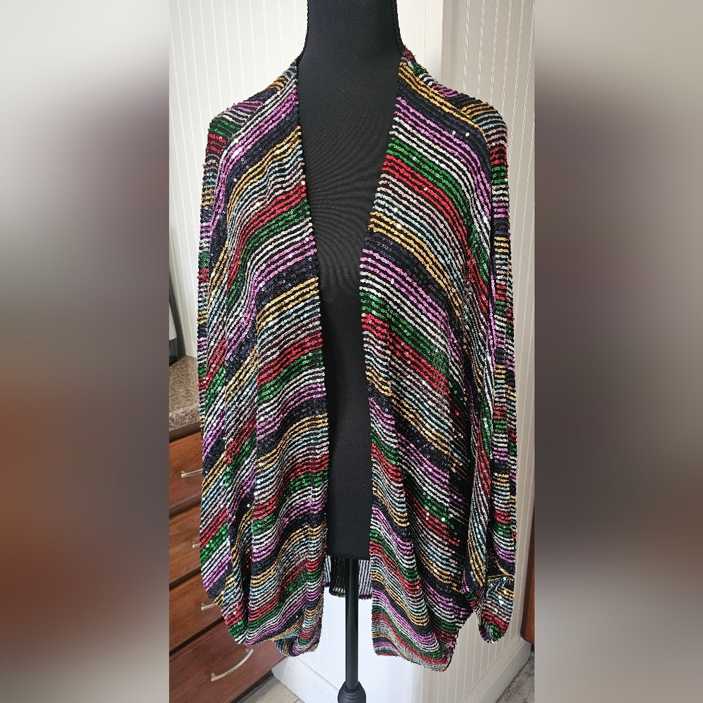 NWT Torrid Colorful Sequin Striped Cardigan Shrug 3X - 4X 3/4
